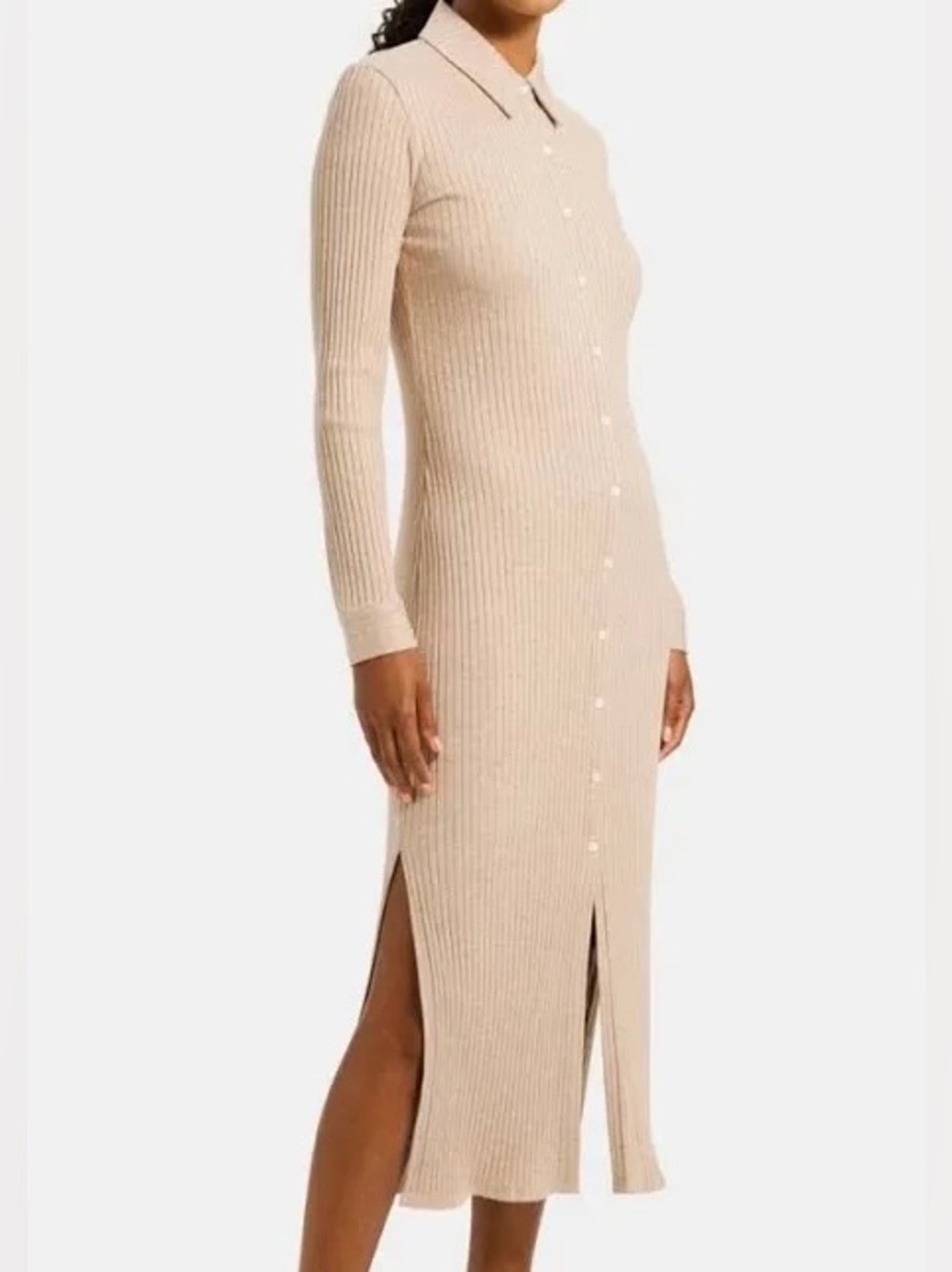 Theory Ribbed Knit Polo Washable Silk Long Cardigan in the color Bone size S NWT